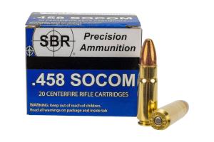 SBR Ammo .458 SOCO Precision Ammunition 450 Grain FMJ High Velocity Spitzer 20 Rounds