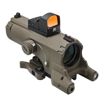 NcSTAR Eco 4X34 Prismatic Scope w/Ddab/Urban Tactical Ret/Blue Illumination/Green Laser w/White/Red Nav Lights, Tan