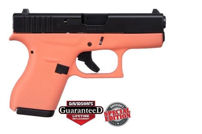 Glock 42 Coral Apollo Custom Edition, Made in the USA;Coral Frame Elite Black Slide
