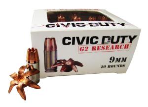 G2 Research Civic Duty Handgun Ammo - 9mm Luger - 100 Grain - 20 Rounds