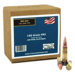 Steel Ridge Ammunition Lethal Impact .300 AAC Blackout, 150 Grain, Full Metal Jacket Boat Tail, 100 Rounds, AS00588