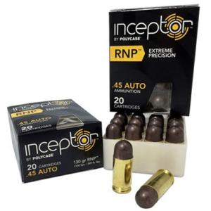 Polycase Inceptor .45 ACP Ammo 130 Grain CU/P RNP 20 Round Box
