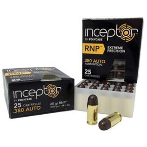 Polycase Inceptor RNP .380 ACP Target  Ammo Cu/P Round Nose, 65 Grain, 1250 fps, 25 Rounds
