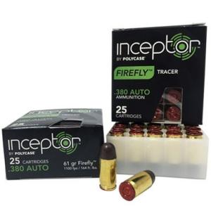 Polycase Inceptor Firefly Tracer .380 ACP Ammo, 61 Grain, 1250 fps, 25 Rounds