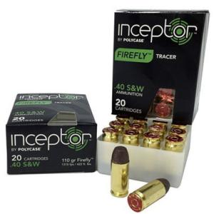 Polycase Ammunition Inceptor Firefly Tracer .40 S&W Firefly, 110 Grain, 1315 fps, 20 Rounds