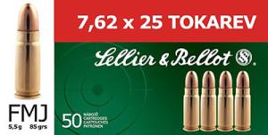 Sellier & Bellot 7.62x25mm Tokarev 85 gr FMJ 50 Rounds Ammunition - SB762TOK