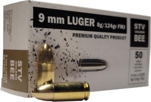 STV Golden Bee, 9mm Luger, 124 grain, Full Metal Jacket, Brass, Centerfire Pistol Ammo, 50 Rounds, S9A 