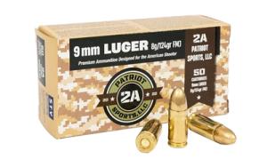 Patriot Sports 9mm 124 gr FMJ 50rds Handgun Ammo for High-Performance Shooting - P9MM124F