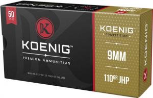 Koenig Ammo 9mm Competition Match 110 Grain JHP Brass 50 Rounds 