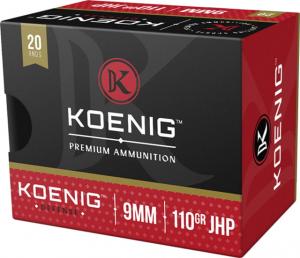 Koenig Ammo 9mm Defense 110 Grain JHP 20 Rounds