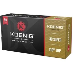 Koenig Ammo .38 Super Match 110 Grain JHP Hollow Point Brass 1160 fps 50 Rd./Box