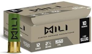 MILI Ammo 12 Gauge Custom Defense Ammunition 2-3/4" Shotshell 1 Oz Rifled Slug 10 Rounds M12-RIF-SLUG