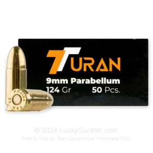 Turan Ammo 9mm Parabellum 124 Grain 9x19mm Luger FMJ 1110 fps 50 Rd./Box