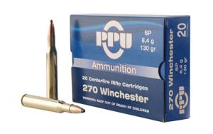 PPU Standard Rifle .270 Winchester 130 Grain Soft Point Brass Cased Rifle Ammo 20 Rounds PP2701