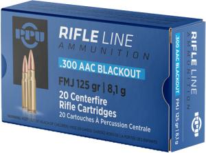 PPU Standard Rifle Ammunition .300 AAC Blackout 125 gr FMJ 1340 fps 20/ct
