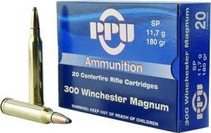 PPU SPBT .300 Winchester Magnum 180 Grain Centerfire Rifle Ammo PP3003