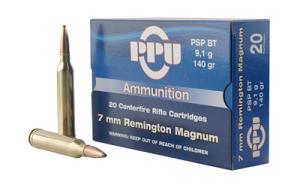 PPU PSPBT 7mm Remington Magnum 140 Grain Centerfire Rifle Ammo