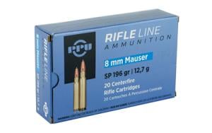 PPU Rifle Ammunition 8mm Mauser 196 gr SP 2160 fps 20/ct
