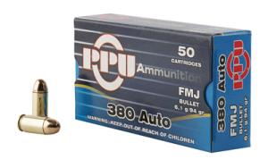 PPU Handgun Ammunition .380 ACP 94 gr FMJ 951 fps 951 fps 50/ct
