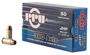 PPU Handgun Ammunition .380 ACP 94 gr JHP 951 fps 951 fps 50/ct 8605003813057