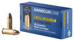 PPU Handgun Ammunition .38 Super Auto+P 130 gr FMJ 1213 fps 50/ct