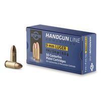 PPU Handgun Ammunition 9mm Luger  124 gr FMJ  1120 fps 50/ct