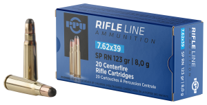 PPU USA Metric Rifle 7.62x39mm 123 gr RNSP 20rds Rifle Ammo for Round Nose Soft Point and Hunting - PP739S