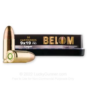 Belom Ammo 9mm 124gr FMJ BRass 50 Rounds 