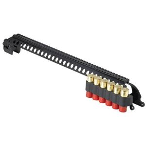Mesa Tactical Sureshell Saddle Mount Shotshell Ammunition Carrier 12 Gauge with 20" Picatinny Optic Rail & Mag Tube Clamp 6-Round Remington 870, 1100