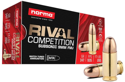 Norma Range/Training 9mm 147 gr FMJ 50rds Rifle Subsonic Ammo for Training - 801906402