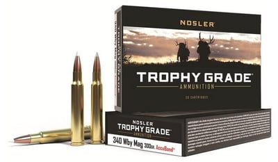 Nosler Trophy Grade Ammo 340 Weatherby Magnum 300gr Accubond - 340 Weatherby Mag 300gr Accubond 20/Box