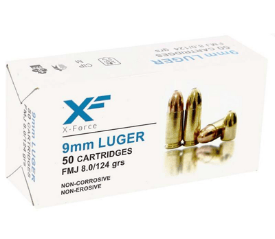 ATS X-Force 9mm Ammo 124gr FMJ Brass Cased Centerfire 50 Rounds SM9115 