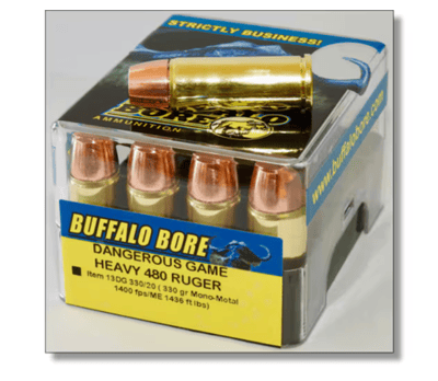 Buffalo Bore Ammo Dangerous Game .480 Ruger Mono-Metal Lead Free FN 330 Grain 1400 fps 20 Rd./Box