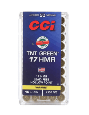 CCI Ammunition .17 HMR 16 Grain Speer TNT Green Hollow Point Lead-Free 500 Rounds