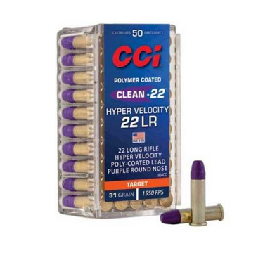 CCI Clean-22 Hyper Velocity .22 LR Ammunition 31 Grain RN Purple Rimfire 50 Rounds 604544688887