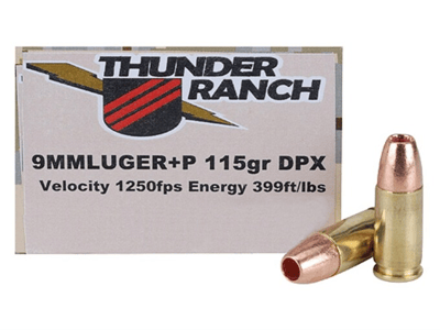 CorBon Thunder Ranch Ammo 9mm +P 115 Grain DPX JHP Lead Free 20 Round Box 1250 fps 9115/20