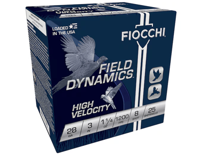 Fiocchi Ammo Field Dynamics 28 Gauge High Velocity 3" 1 oz #8 Chilled Lead Shot 250 Rounds 762344854434