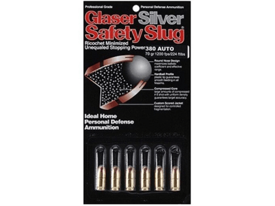 Glaser Safety Slug Silver .380 ACP 70 Grain 1200 fps 6 Rounds 00800