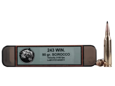 Grizzly Cartridge .243 Winchester Ammunition 90 Grain Scirocco II BPT 3150 fps 20 Rounds 