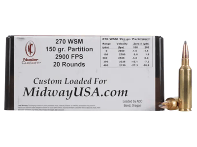 Nosler Custom Ammunition .270 WSM 150 Grain Partition JSP 3000 fps 20 Rounds 054041152204