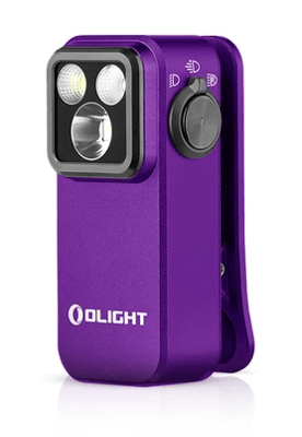 Olight USA Oclip Pro Clip on Flashlight with Floodlight Spotlight and Red Light - Purple