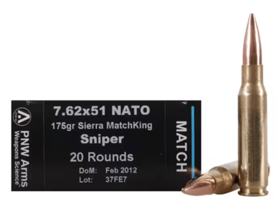 PNW Arms Ammo 7.62x51 NATO Sniper 175 Grain MatchKing HPBT 20 Rounds
