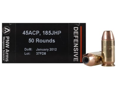 PNW Arms Defensive Trainer Ammunition 45 ACP 185 Gr JHP 50 Rounds