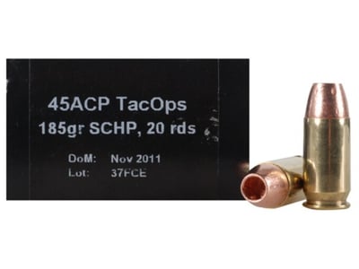 PNW Arms TacOps Ammo .45 ACP 185 Grain Solid Copper HP Lead-Free 20 Rounds