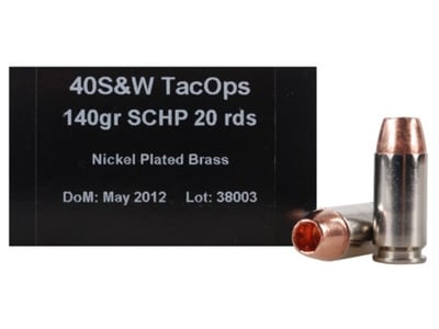 PNW Arms TacOps Ammunition .40 S&W 140 Grain Solid Copper Hollow Point Lead-Free 20 Rounds