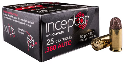 Polycase .380 Inceptor Arx Pistol Ammo 250 Rounds Box (25 Cartridges X 10 Case) POLY-380ARXBR-250