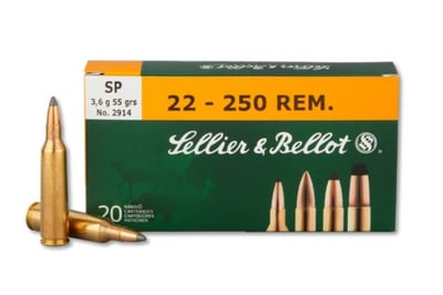Sellier & Bellot Ammo .22-250 Remington 55 Grain SP 2914 fps 20 Rd./Box SB22250B