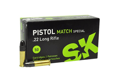 SK Pistol Match .22 LR Ammunition 40 Grain Lead Round Nose 500 Rounds