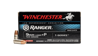 Winchester Ranger 9mm Luger +P Ammunition T-Series 124 Grain Bonded JHP 1180 fps 50 Rounds 020892214248