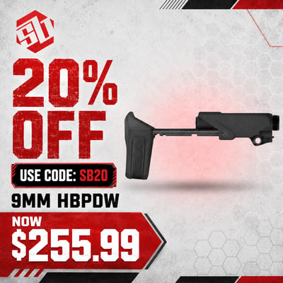 SB Tactical 9MM HBPDW Pistol Stabilizing Brace, Black - $255.99(CODE:SB20)